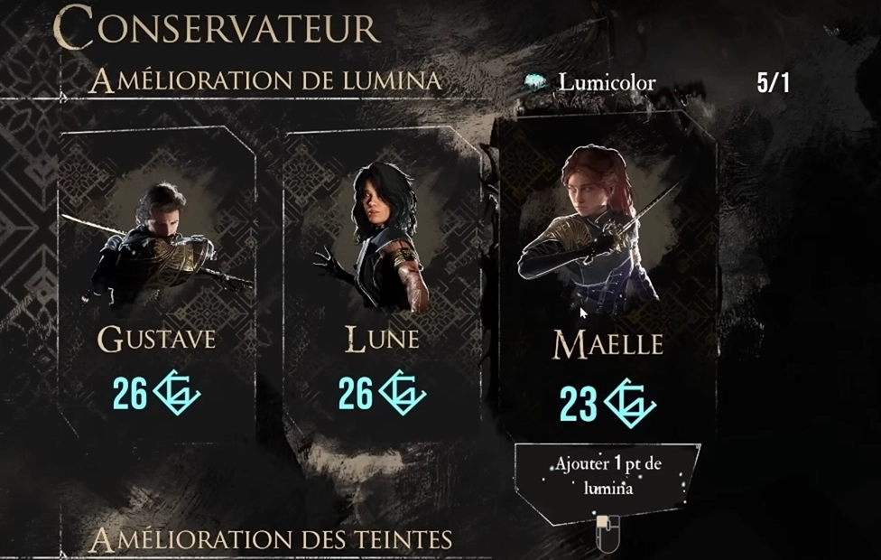 Distribution des points de Lumina chez le Conservateur