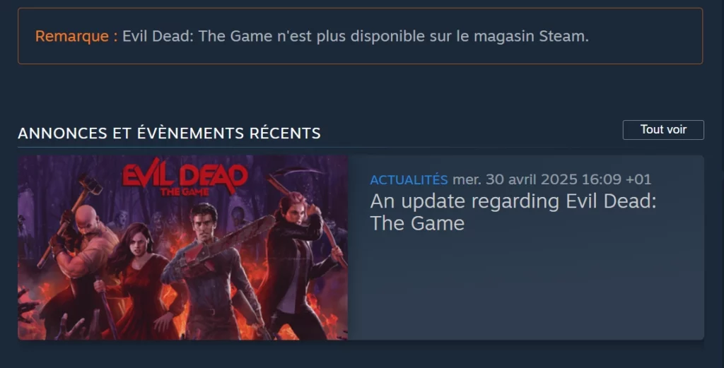 Evil Dead retiré de Steam