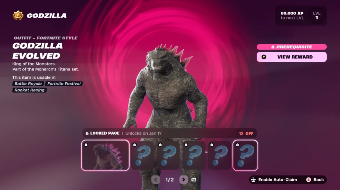 Fortnite Chapitre 6 Saison 1 - Battle Pass - Godzilla