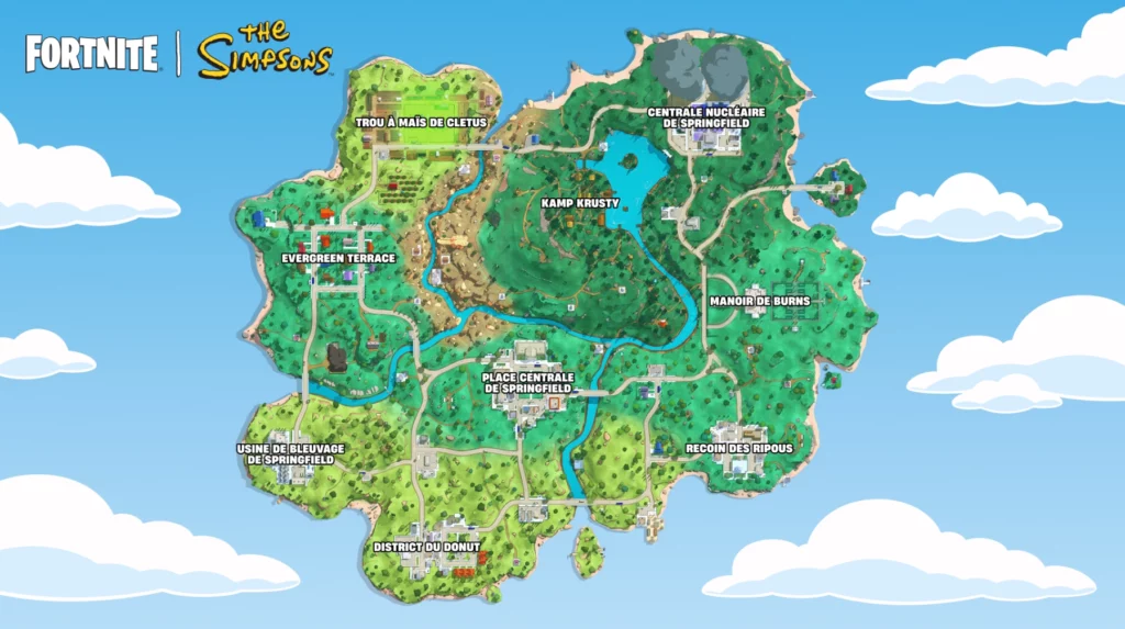 Fortnite x Les Simpson carte de Springfield et tous les lieux