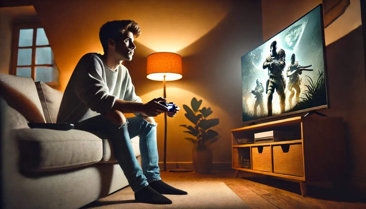Gamer devant son jeux-vidéo