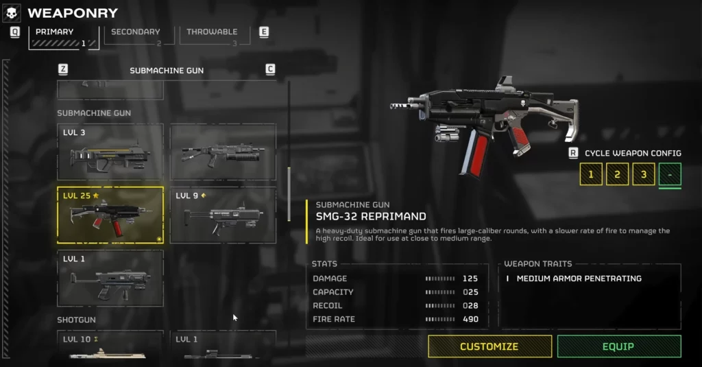 Helldivers 2 Cyberstan meilleurs loadouts - SMG-32 Reprimand