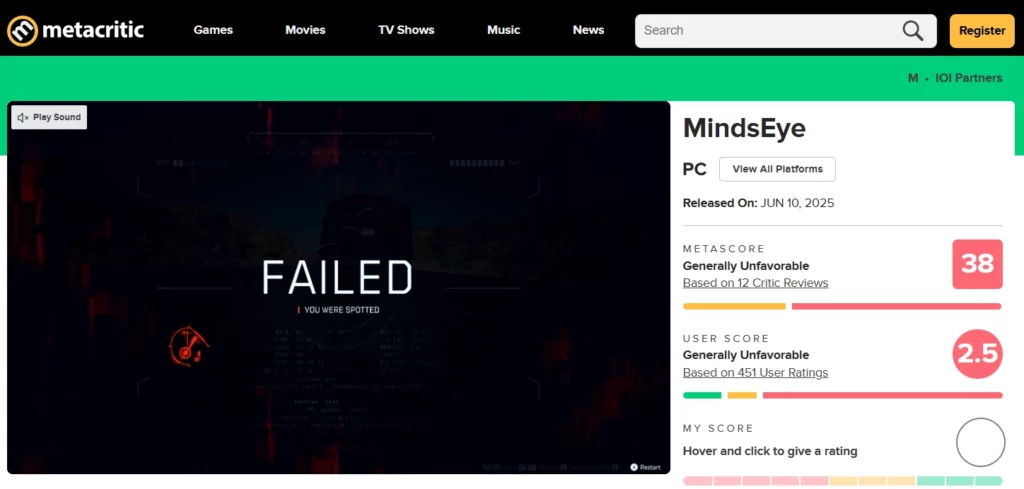 MindsEye jeu 2025 - Metacritic