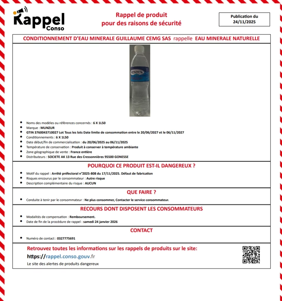 Rappel eau minérale - Source , rappel-conso-gouv-fr