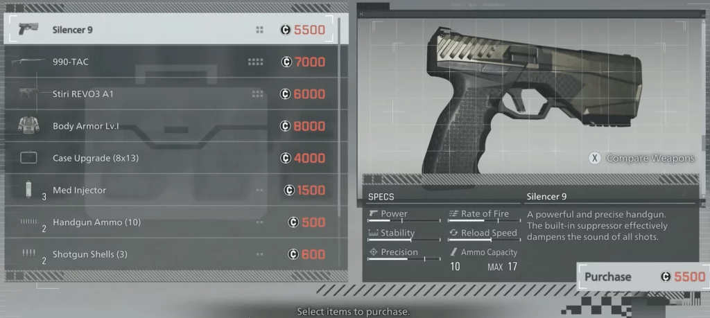 Resident Evil Requiem armes - Silencer 9