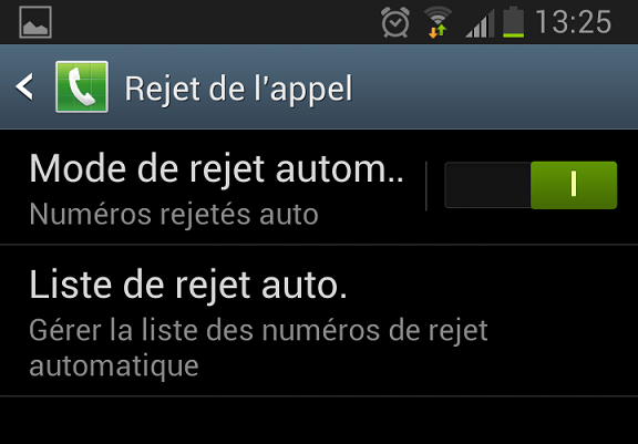 Liste automatique des rejets Android